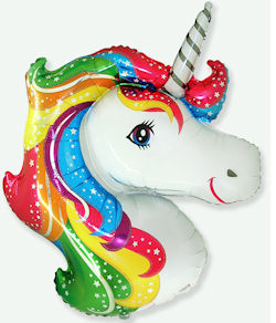 UNICORNO PALLONCINO MYLAR UNICORNO SAGOMA TESTA CON CRINIERA SUPERSHAPE 40