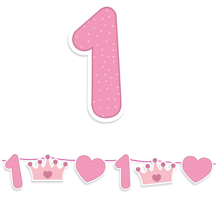 PRIMO COMPLEANNO ROSA FESTONE SCRITTA CON NUMERO 1 BIGPARTY