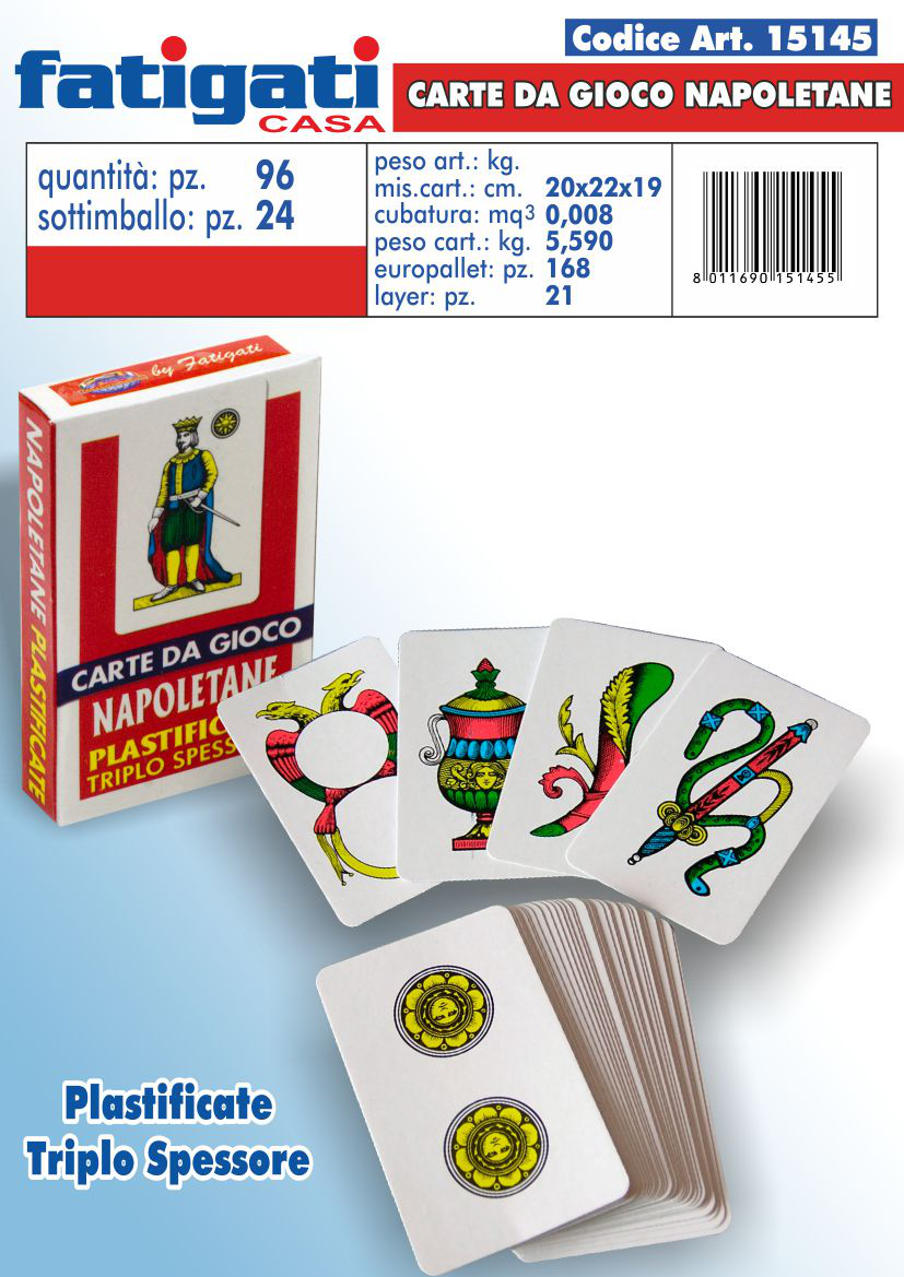 CARTE DA GIOCO NAPOLETANE PLASTIFICATE ECONOMICHE FATIGATI