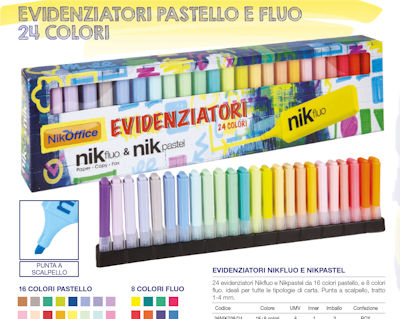 EVIDENZIATORE NIKOFFICE CONF. DA 24PZ. FLUO E PASTELLO