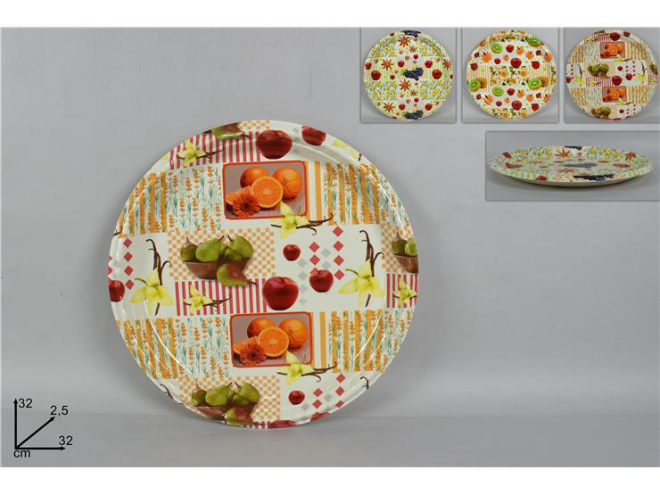 VASSOIO IN PLASTICA TONDO DECORATO FRUTTA CM.32x32x2,5 DUESSE