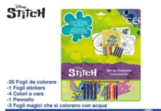 KIT DISEGNO ALBUM DA COLORARE CON COLORI E STIKERS PERS. STITCH CM.37x44 EOL