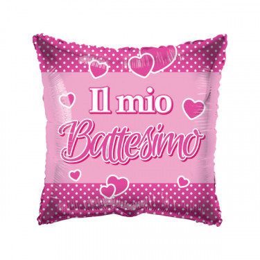 BATTESIMO ROSA PALLONCINO MYLAR CUSCINO 18 POLLICI CM.46 IL MIO BATTESIMO