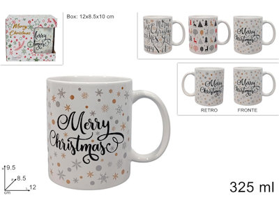 TAZZA IN CERAMICA 325ML. BIANCA CON DECORO SCRITTA IN BOX DUESSE