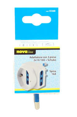 ADATTATORE CON 2 PRESE SPINA + 1 SCHUKO 16A 2x10