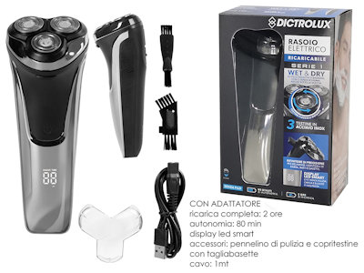 RASOIO ELETTRICO RICARICABILE WET & DRY CON ACCESSORI 791064 DICTROLUX