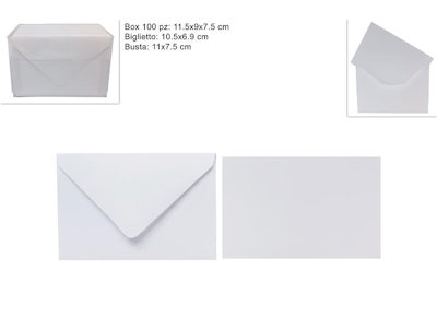 BIGLIETTI BIANCHI CON BUSTE CM.8x12 CONF.100PZ. DUESSE