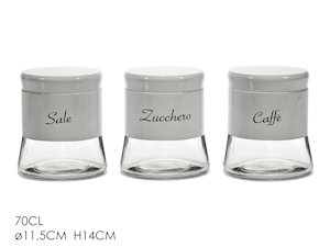 BARATTOLO IN VETRO CON COPERCHIO BIANCO 700ML CM.H.14 CON SCRITTE 703122 GENERAL