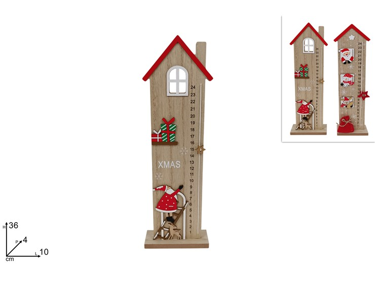 CALENDARIO DELL'AVVENTO SU CASETTA IN LEGNO CM.H.36 DUESSE