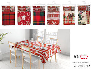TOVAGLIA NATALIZIA IN STOFFA CON DECORI CM.140x300 ROSSA 675156 GENERAL