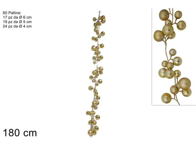 GHIRLANDA FILO RAMO CM.180 ORO CON 50 PALLINE DUESSE