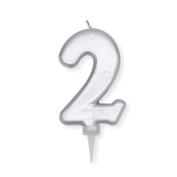 CANDELINA CERA PLUMP CM.10 ARGENTO METAL N. 2 BIGPARTY