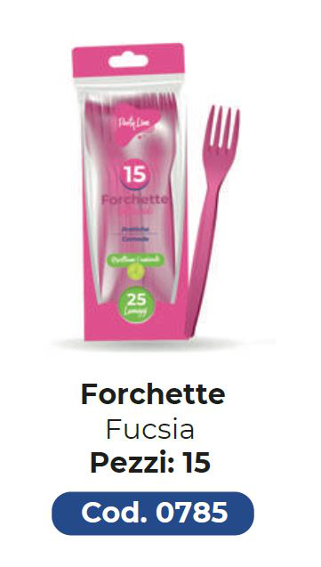 FORCHETTE IN PLASTICA RIUTILIZZABILI CONF.15PZ.FUCSIA PARTY LINE