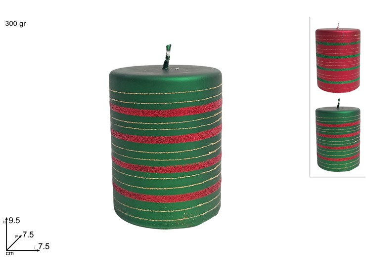 CANDELA CERO DECORATA A STRISCE 300GR. CM.7,5xH.9.5 DUESSE