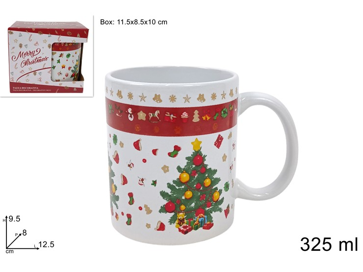 TAZZA IN CERAMICA 325ML. BIANCA CON DECORO ALBERO COLOR IN BOX DUESSE