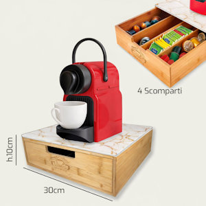 PORTACIALDE O CAPSULE CAFFE' 4 SCOPARTI CM.30xH.10 IN LEGNO E VETRO ARCA