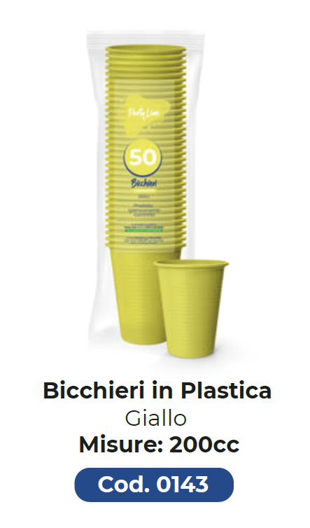 BICCHIERE IN PLASTICA RIUTILIZZABILE 200CC GIALLI 50PZ PARTY LINE