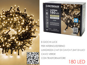 180 LED MINILUCCIOLE ESTERNO MT.7,20+6,5 CAVO BIANCO CALDO PROGRAMMABI GENERAL