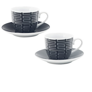 CAFFE' TAZZINE SET 6 PZ. CON PIATTINI CON DECORO NERO CAIRO 1646080 KASAVIVA