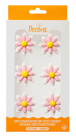DECORAZIONI IN ZUCCHERO MARGHERITE ROSA E BIANCHE CM.3,5 CONF.6PZ. DECORA