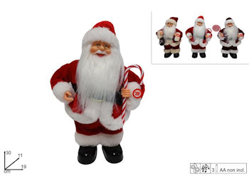 PUPAZZO BABBO NATALE CM.30 ROSSO POLIESTRERE MUSICALE CON BASTONE DUESSE