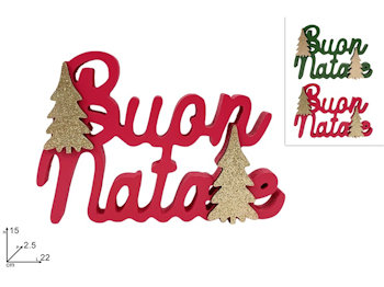 SCRITTA IL LEGNO BUON NATALE CON PINI ORO CM.22xH.15 DUESSE