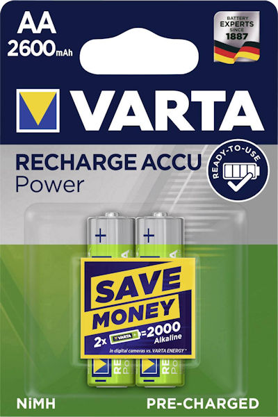 BATTERIA VARTA RICARICABILI STILO AA CONF. 2pz 2600mha