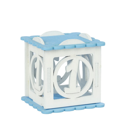 SCATOLA CUBO IN LEGNO NUMERO 1 CELESTE CM.5x5x5 PEZZI 4