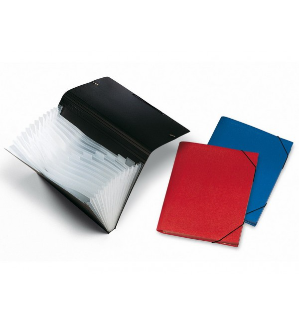 CARTELLA PORTADOCUMENTI IN PPL A4 CM.33x25 13 INTERNI NERO CHIUSURA CLIP ELASTIC