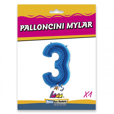 PALLONCINO MYLAR BLU NUMERO 3 CM.102 D.40