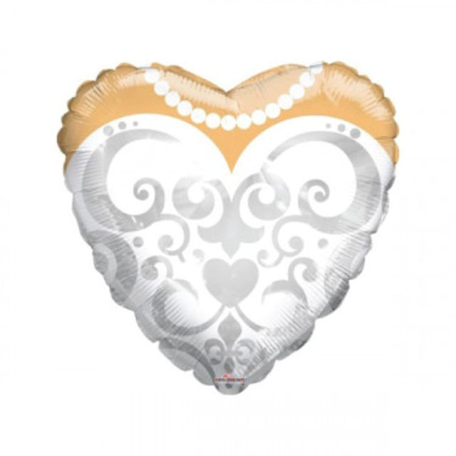 MATRIMONIO PALLONCINO MYLAR CUORE CON DECORO VESTITO DA SPOSA CM.46 18 POLLICI