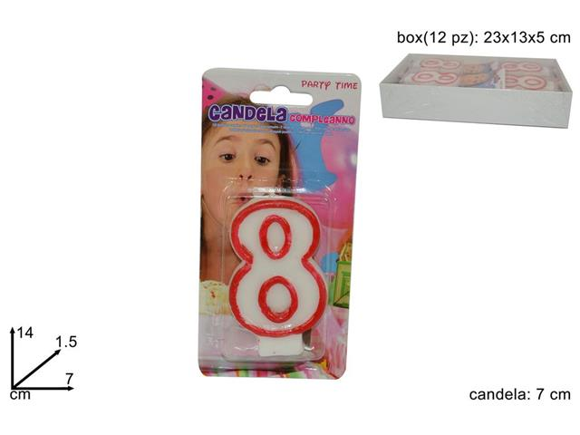 candelina BIANCA con bordo rosso N.8 in blister