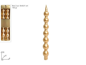 CANDELA CLASSICA SAGOMATA PALLINE CM.30 ORO CONF. DA 2PZ DUESSE
