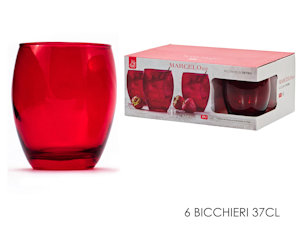 BICCHIERE ACQUA 370ML. VETRO SET. 6PZ. LISCI ROSSI 616706 GENERAL