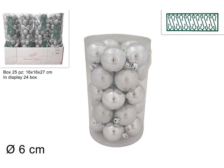 SFERE LUCIDE 6 CM. CONF. 24 PZ. IN CILINDRO ARGENTO DUESSE