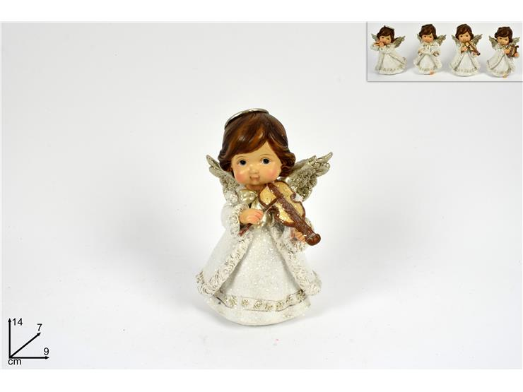 PERS. ANGELO IN CERAMICA IN PIEDI CON ALI MUSICISTA GLITTERATO CM.9x7xH.14 DUESS