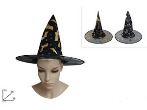 ACCESSORI TESTA CAPPELLO STREGA IN PVC NERO CON ORO D.36 DUESSE