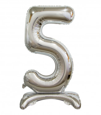 PALLONCINO MYLAR NO ELIO ARGENTO NUMERO 5 D.30 CON PIEDINI CM.76