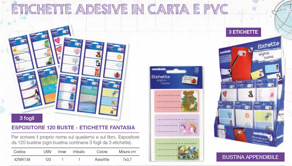 ETICHETTA AUTOADESIVA SEGNANOME FANTASY IN BUSTINA DA 3ff. NIKOFFICE PEZZI 12