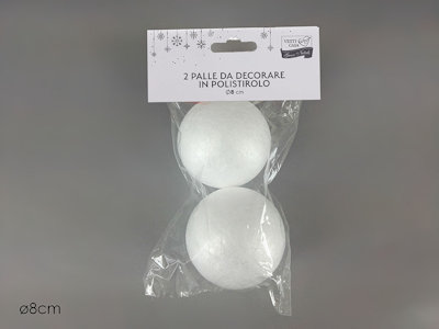 POLISTIROLO SFERE LISCIE DA DECORARE 8 CM. CONFEZIONE 2 PALLE 890518 GENERAL