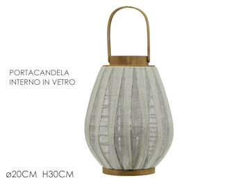 PORTACANDELA CILINDRO IN LEGNO E TESSUTO CON VETRO CM.20xH.30 5683302 GENERAL