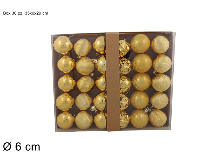 SFERE LUCIDE 6 CM. CONF. 30 PZ. IN SCATOLA ORO ASSORTITE DUESSE