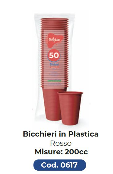 BICCHIERE IN PLASTICA RIUTILIZZABILE 200CC ROSSO 50PZ PARTY LINE