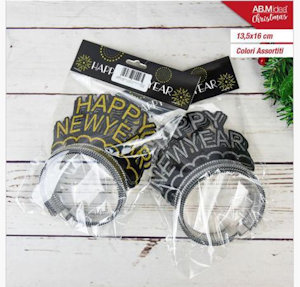 PARTY NATALE HAPPY NEW YEAR CORONCINA CON SCRITTA GLITTER CONF.4PZ. CM.13x16 IDE