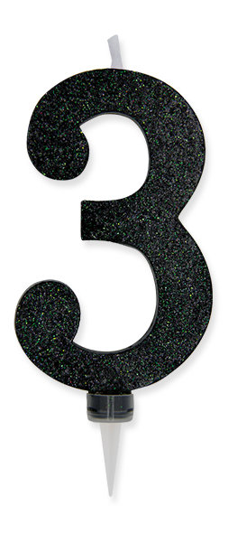 CANDELINA MAX CERA SWEETY CM.15 GLITTER NERA N. 3 BIGPARTY