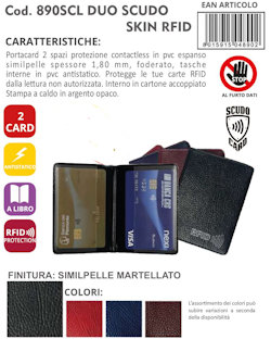 PORTA CARD PROTEZIONE SCUDO CONTACTLESS A LIBRO 2 SCOMPARTI IN PVC ALPLA 890SCL