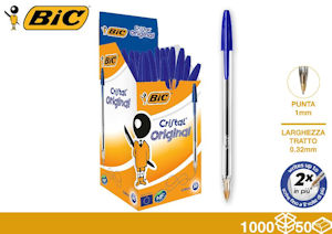 PENNA BIC CRISTAL ORIGINAL BLU PUNTA 1MM. pezzi 50