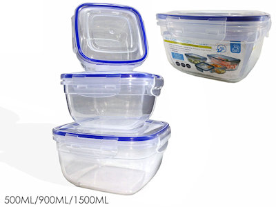 CONTENITORE IN PLASTICA ERMETICO QUADRATO SET CONF. 3 PZ. MISURE ASS. 615404 GEN