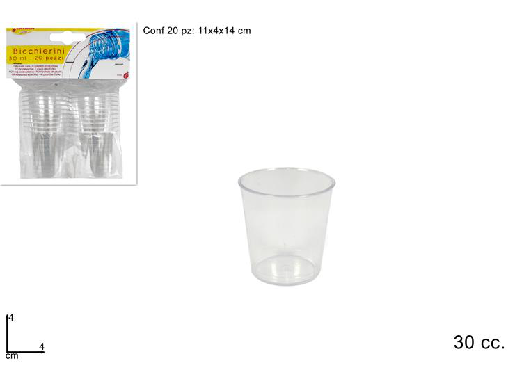 BICCHIERE IN PLASTICA TRASPARENTE 30cc. CONF.20PZ. DUESSE