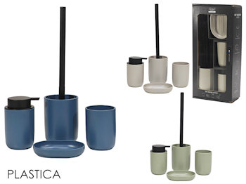 BAGNO SET 4 PZ. PLASTICA CON SCOPINO MONOCOLORE 727933 GENERAL